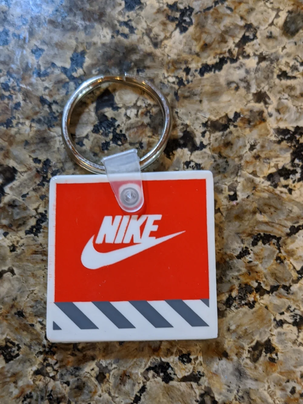 1980s Original Nike Swoosh Key Ring White Red Gray Rubber OG Vtg Collectible